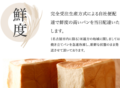鮮度　完全受注生産方式による自社便配達で鮮度の高いパンを当日配達いたします。